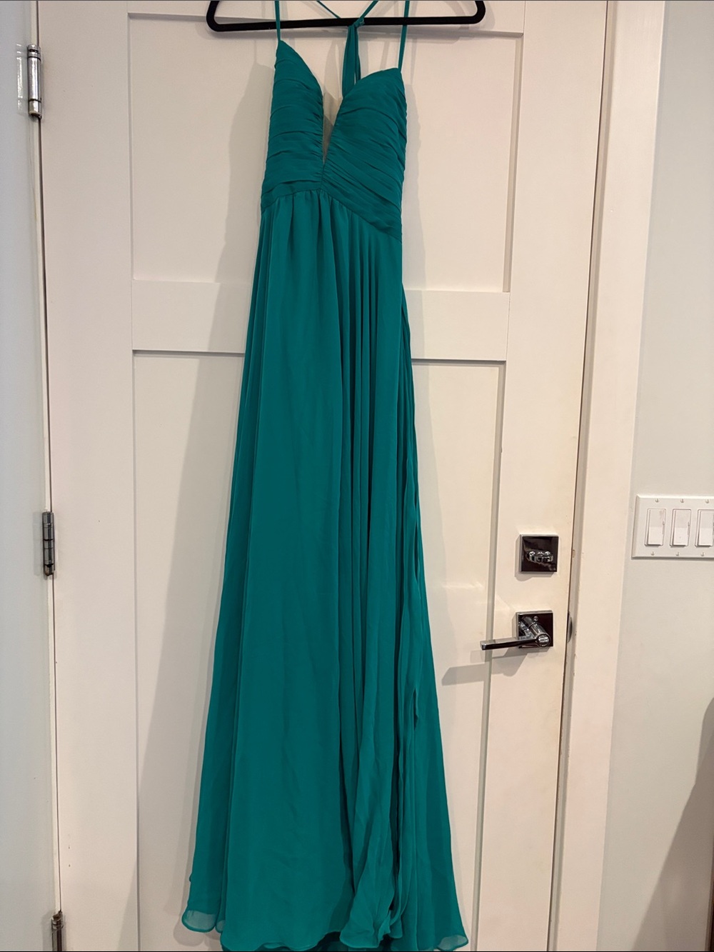 Jade Teal Plunging V-Neck Spaghetti-Strap Maxi Dress